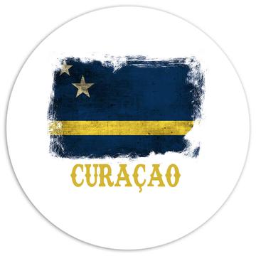 CuraÃ§ao Flag : Gift Sticker Distressed North American Country Souvenir Vintage Pride Nation