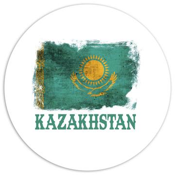 Kazakhstan Kazakh Flag : Gift Sticker Asia Asian Country Pride Souvenir Vintage Distressed Art