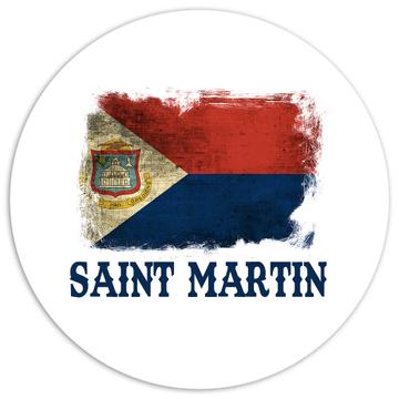 Saint Martin Flag : Gift Sticker Distressed North America Country Souvenir National Vintage Art