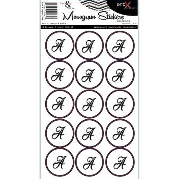 Sticker Sheet Alphabet Letters Monogram Black & White A Planner Seal Scrapbook Vinyl