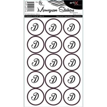 Sticker Sheet Alphabet Letters Monogram Black & White D Planner Seal Scrapbook Vinyl