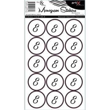 Sticker Sheet Alphabet Letters Monogram Black & White E Planner Seal Scrapbook Vinyl