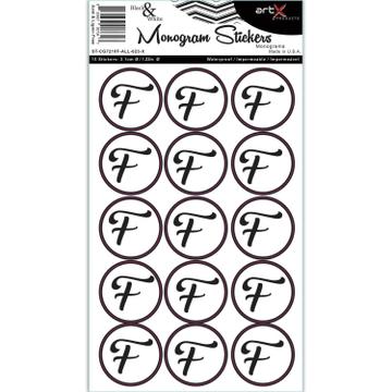 Sticker Sheet Alphabet Letters Monogram Black & White F Planner Seal Scrapbook Vinyl