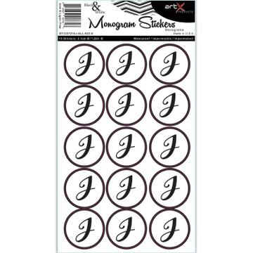 Sticker Sheet Alphabet Letters Monogram Black & White J Planner Seal Scrapbook Vinyl