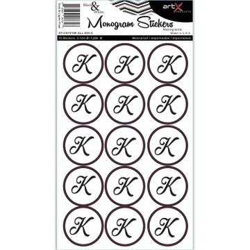 Sticker Sheet Alphabet Letters Monogram Black & White K Planner Seal Scrapbook Vinyl
