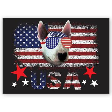 Bull Terrier American Flag : Gift Sticker USA 4th July Americana Dog Patriotic United States