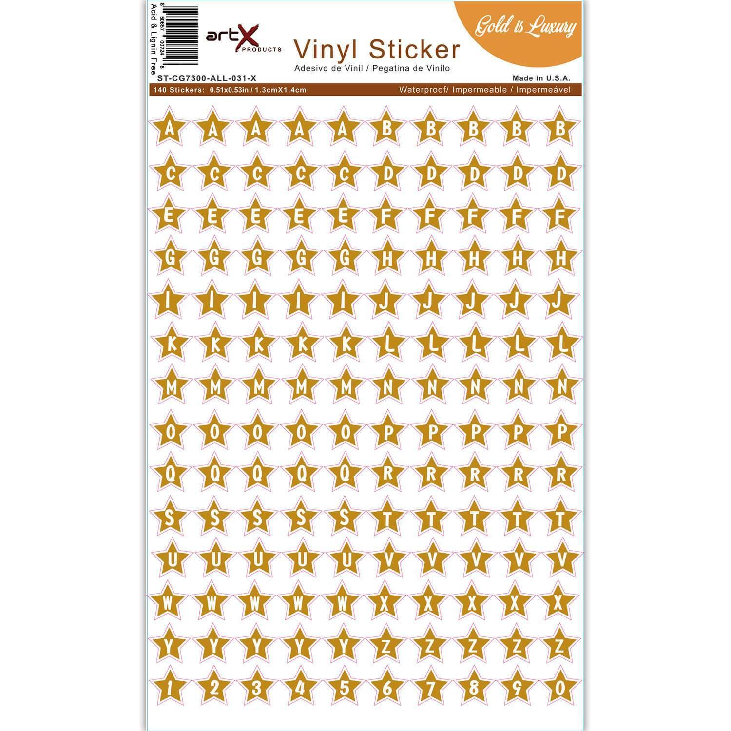Alphabet Letters : Star Gold Sticker Sheet ABC Teacher Vinyl Planner  Scrapbook