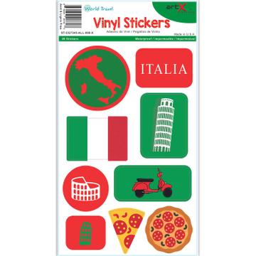 Italy : Italia Sticker Sheet Vespa Pizza Flag Landmarks Planner Scrapbook Vinyl