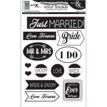 Wedding Bride Groom Sticker Sheet Black & White Invitation Scrapbook Planner