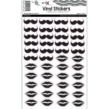 Moustache Lips Kiss Sticker Sheet Black Scrapbook Planner Vinyl Waterproof