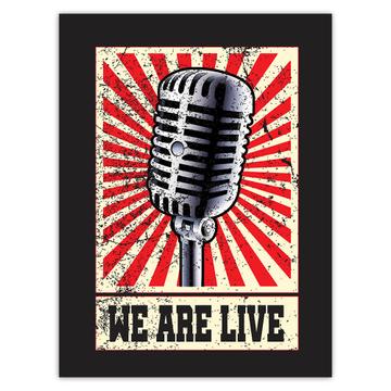 We Are Live Retro Music Wall Poster Print : Gift Sticker Vintage Microphone Radio