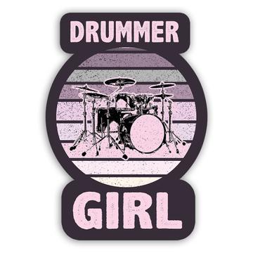 Drums Retro Musical Wall Art Poster : Gift Sticker Drummer Girl Gradiente Vintage Card