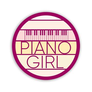 Piano Girl Keyboard Musical Wall Print Retro Colors : Gift Sticker Best Friend Delicate Pink