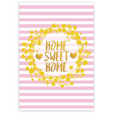 Home Sweet Home : Gift Sticker Decor Stripes Floral Pink Faux Gold Home Accent