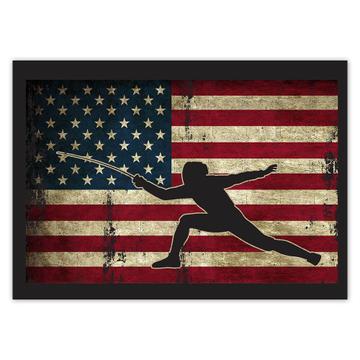American Fencer : Gift Sticker USA Flag United States Fencing Fight Sport Lover America