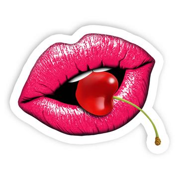 Cherry Lips Mouth : Gift Sticker Vintage Retro Poster Berry Sexy Romantic Lipstick