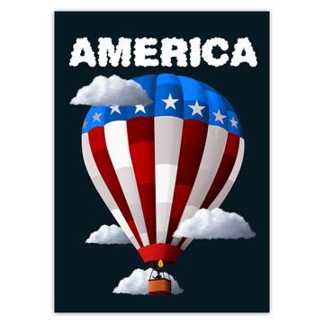 Hot Air Balloon America : Gift Sticker American Flag Colors USA Ballooning Patriotic Art
