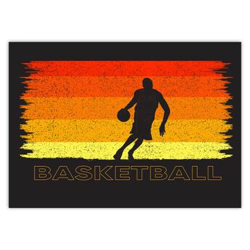 Basketball Player Silhouette : Gift Sticker Retro Vintage Art Print Ball Wall Poster Sport