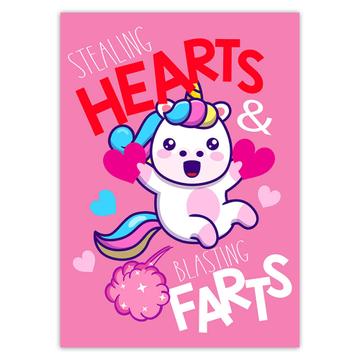 Stealing Hearts Unicorn : Gift Sticker Blasting Farts Humor Funny Art Kids Teens Friend Rainbow