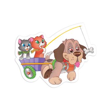 Saint Bernard Cart with Cats : Gift Sticker Dog Puppy Pet Kitten Kids Cartoon Animal Cute