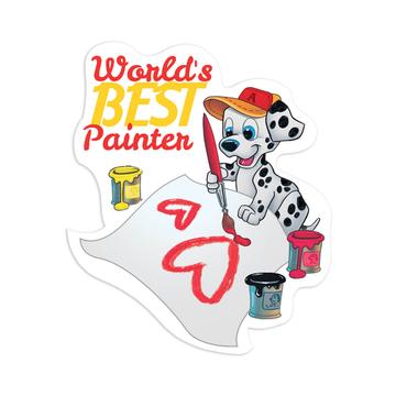 Dalmatian Cartoon Painter : Gift Sticker Dog Puppy Vintage Retro Pet Animal