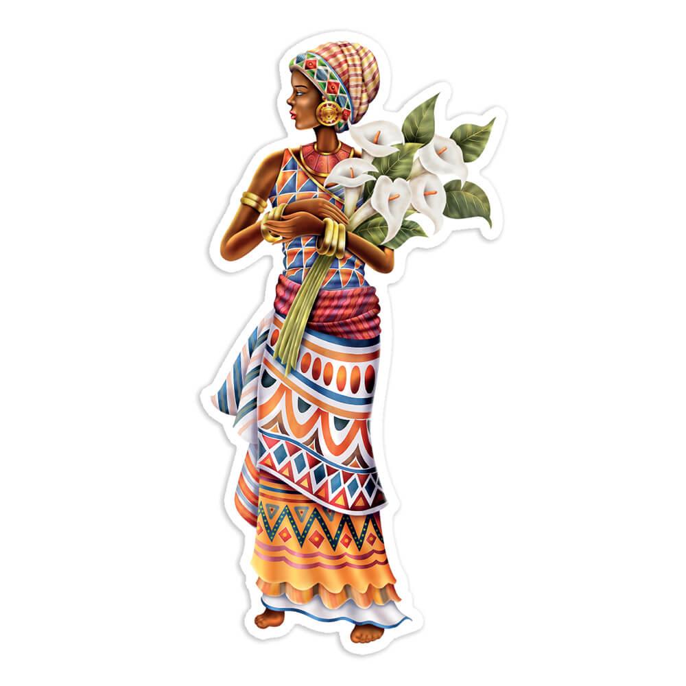 Gift Sticker : African Woman Ethnic Art Black Culture Ethno Calla Lily