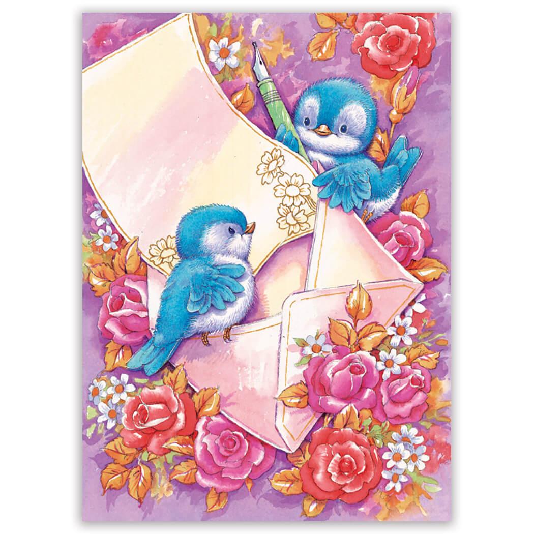 Gift Sticker : Blue Birds Cute Flowers Vintage British English Style Letter Pen