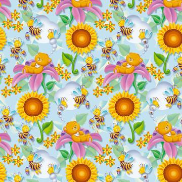Baby Bears Bees Sunflowers : Gift 12" X 12" Decal Vinyl Sticker Sheet Pattern Summer Kid Birthday Decor Flowers Cute Sweet