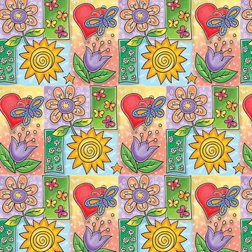 Happy Pattern For Kids : Gift 12" X 12" Decal Vinyl Sticker Sheet Flowers Floral Sun Joy Kindergarten Birthday Decor Cute