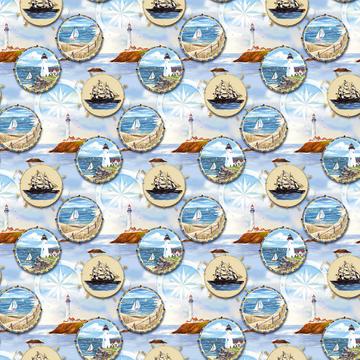 Ship Lighthouse Maritime : Gift 12" X 12" Decal Vinyl Sticker Sheet Pattern Seamless Marine Sea For Him Father Dad Vintage