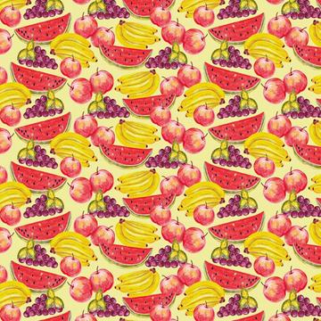Fruits Pattern : Gift 12" X 12" Decal Vinyl Sticker Sheet Banana Grape Apple Watermelon Seamless Healthy Life Food Kitchen