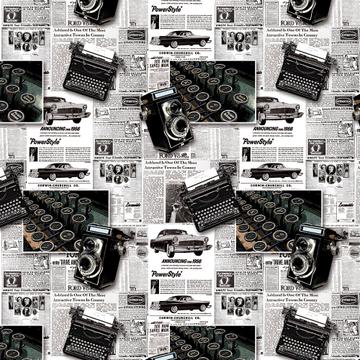 Vintage Camera Typewriter : Gift 12" X 12" Decal Vinyl Sticker Sheet Pattern Newspaper Retro Decor Cars Seamless Old