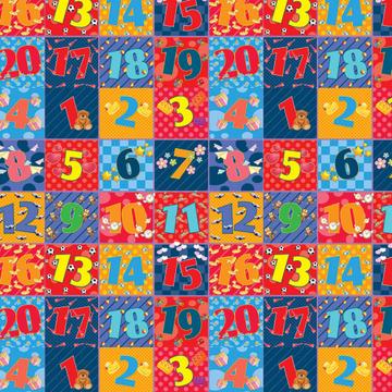 Patchwork Numbers : Gift 12" X 12" Decal Vinyl Sticker Sheet Pattern Kids Alphabet Colorful Squares Pattern School Room Decor