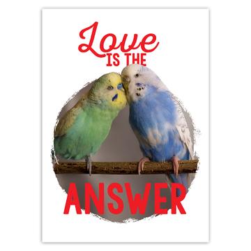 Parakeet Couple Love is the Answer : Gift Sticker Bird Valentines Pet Birdwatcher Cute