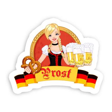 Oktoberfest Germany German : Gift Sticker Prost Flag Festive Funny Lady Beer Bagel Bread