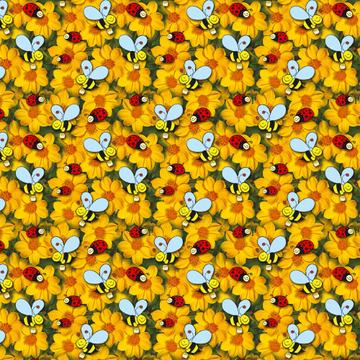 Bee Ladybug Pattern : Gift 12" X 12" Decal Vinyl Sticker Sheet Daisy Daisies Flowers For Kid Children Birthday Summer Print