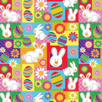 Easter Bunnies Daisies : Gift 12" X 12" Decal Vinyl Sticker Sheet Pattern Colorful Patchwork Eggs Rabbits Childish Baby