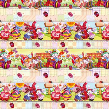 Rabbits Easter Patchwork : Gift 12" X 12" Decal Vinyl Sticker Sheet Pattern Bunnies Eggs Spring Baby Children Floral