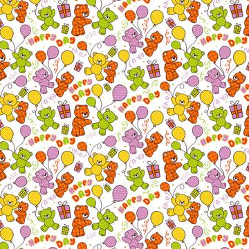 Happy Day Bears Pattern : Gift 12" X 12" Decal Vinyl Sticker Sheet For Kid Birthday Party Teddy Bear Balloons Cute Print