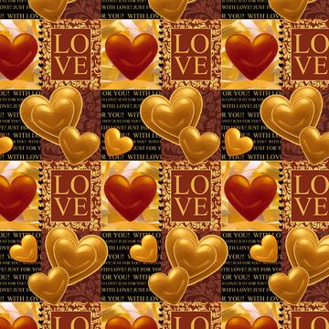 Love Hearts : Gift 12" X 12" Decal Vinyl Sticker Sheet Pattern Golden Vintage Valentine Anniversary Wedding Couple