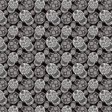 Skull Skulls Pattern : Gift 12" X 12" Decal Vinyl Sticker Sheet Black And White Dead Day Skeleton Mexican Mexico Rock Roll