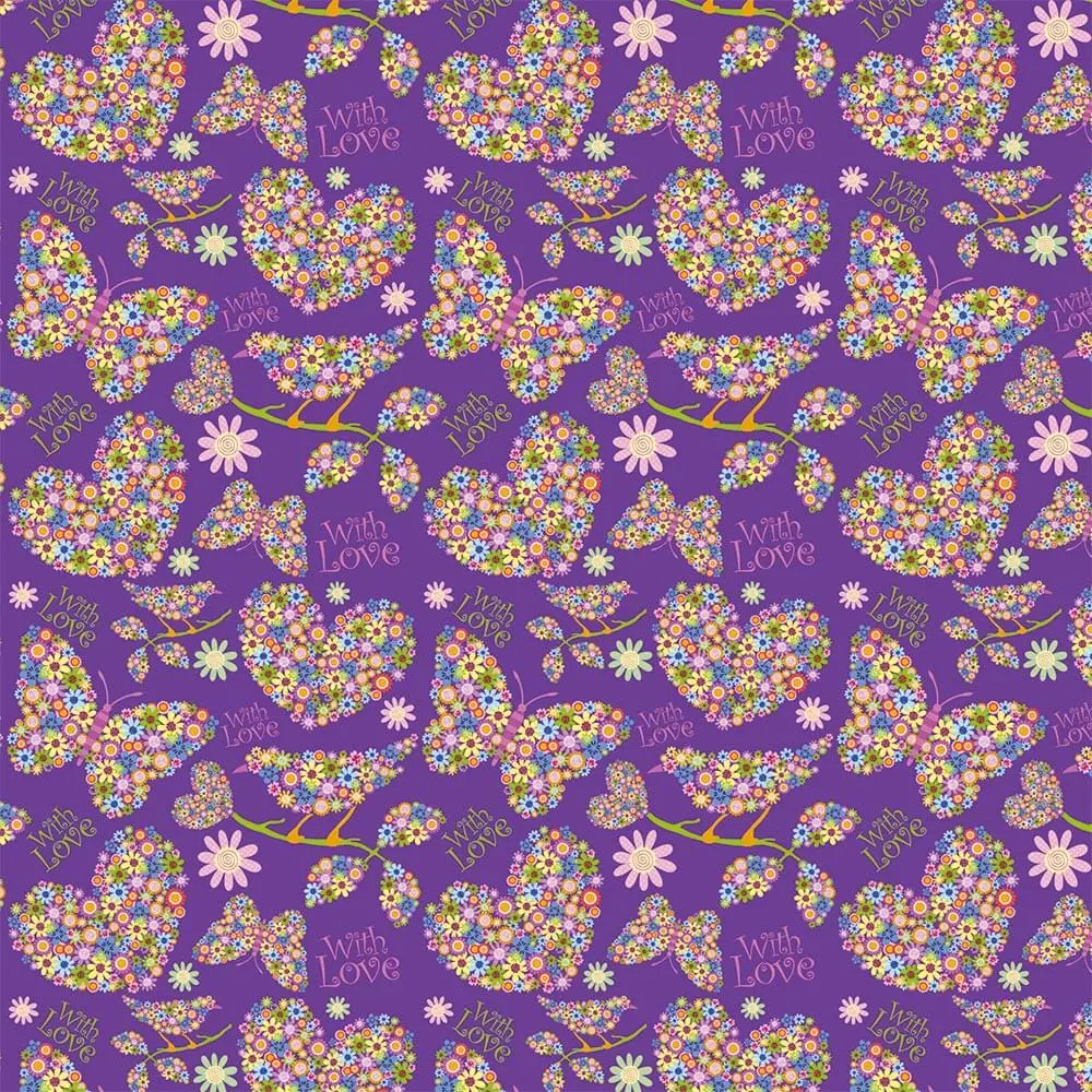 Butterflies Purple on Yellow Decal Pattern 12 x 12 Sheet