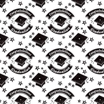 Graduation Cap Stars : Gift 12" X 12" Decal Vinyl Sticker Sheet Pattern Black And White Congratulations Card