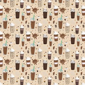 Coffee Drinks : Gift 12" X 12" Decal Vinyl Sticker Sheet Pattern Happy Cup Beans Pattern Sweet Iced Frappe Kitchen Decor Diy