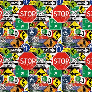 Traffic Signs Pattern : Gift 12" X 12" Decal Vinyl Sticker Sheet Vintage Distressed Print Stop Exit For Teenager Room Decor