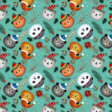 Christmas Bears Pattern : Gift 12" X 12" Decal Vinyl Sticker Sheet Teddy Bear Panda Seasons Greetings Kids Children Sweet