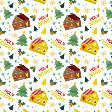 Holy Night Christmas Pattern : Gift 12" X 12" Decal Vinyl Sticker Sheet Winter Houses Mistletoe Sweet Print For Children Tree