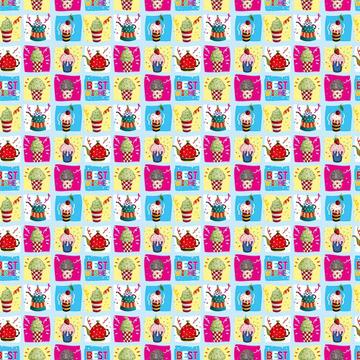 Colorful Cupcakes : Gift 12" X 12" Decal Vinyl Sticker Sheet Pattern Tea Pots Best Wishes Birthday Kitchen Party Decor
