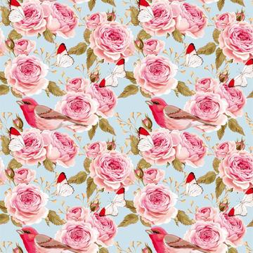 Roses Red Finch : Gift 12" X 12" Decal Vinyl Sticker Sheet Pattern Vintage Flower Bird Fabric Print Butterfly Classic