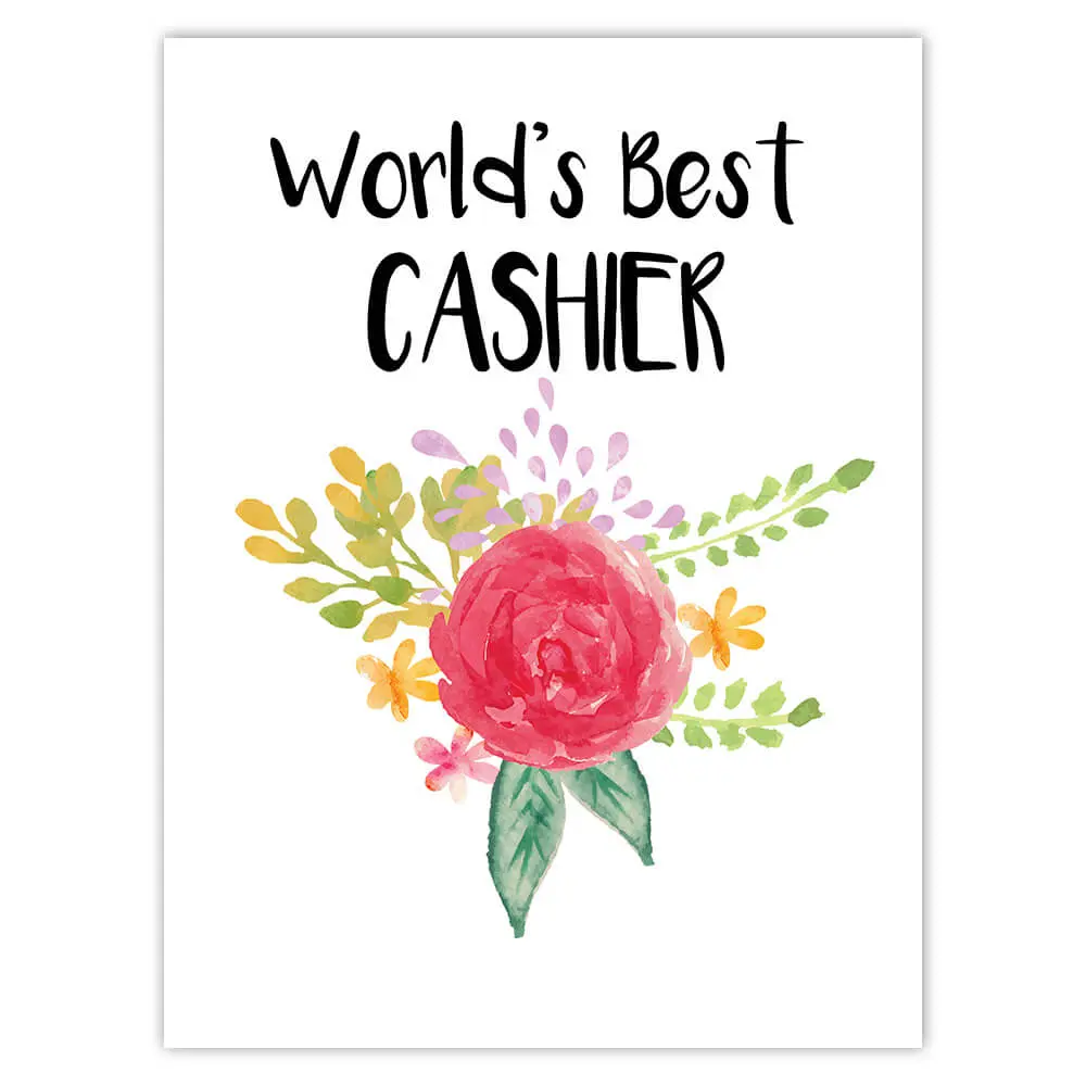 World’s Best Cashier : Gift Sticker Work Job Cute Flower Christmas Birthday